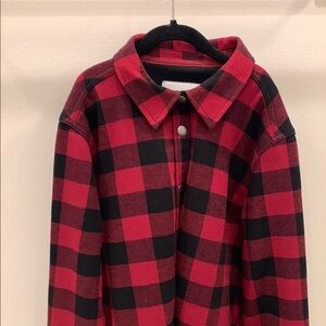 Orvis Red and Black Plaid Button-Up Shirt jacket Medium